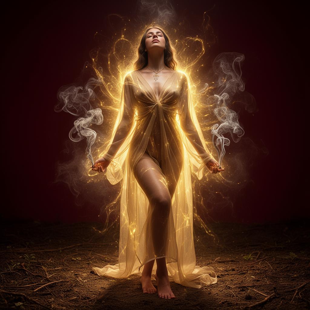 Glowing incense smoke